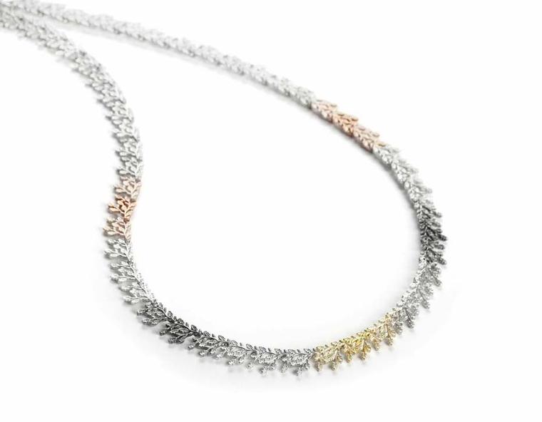 Beth Gilmour Spectra necklace in different coloured alloys of gold and silver, spotted at Rock Vault during London Fashion Week.